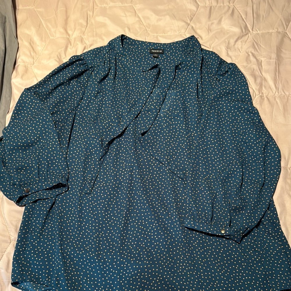 Torrid Teal Polka Dot Georgette Blouse